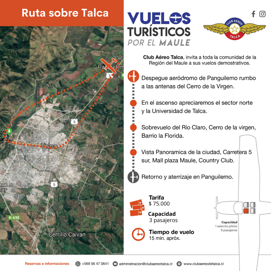 Vuelo turistico ciudad de Talca (Para 3 pasajeros)