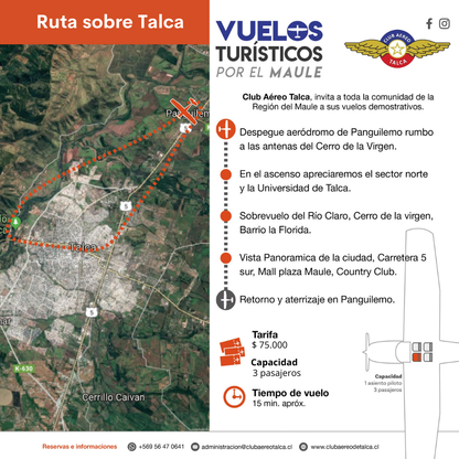 Vuelo turistico ciudad de Talca (Para 3 pasajeros)